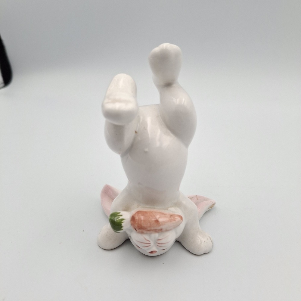 Vintage 1978 Fitz & Floyd Porcelain Hand Painted Figurine Bunny Rabbit Handstand